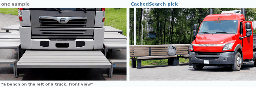 a bench on the left of a truck